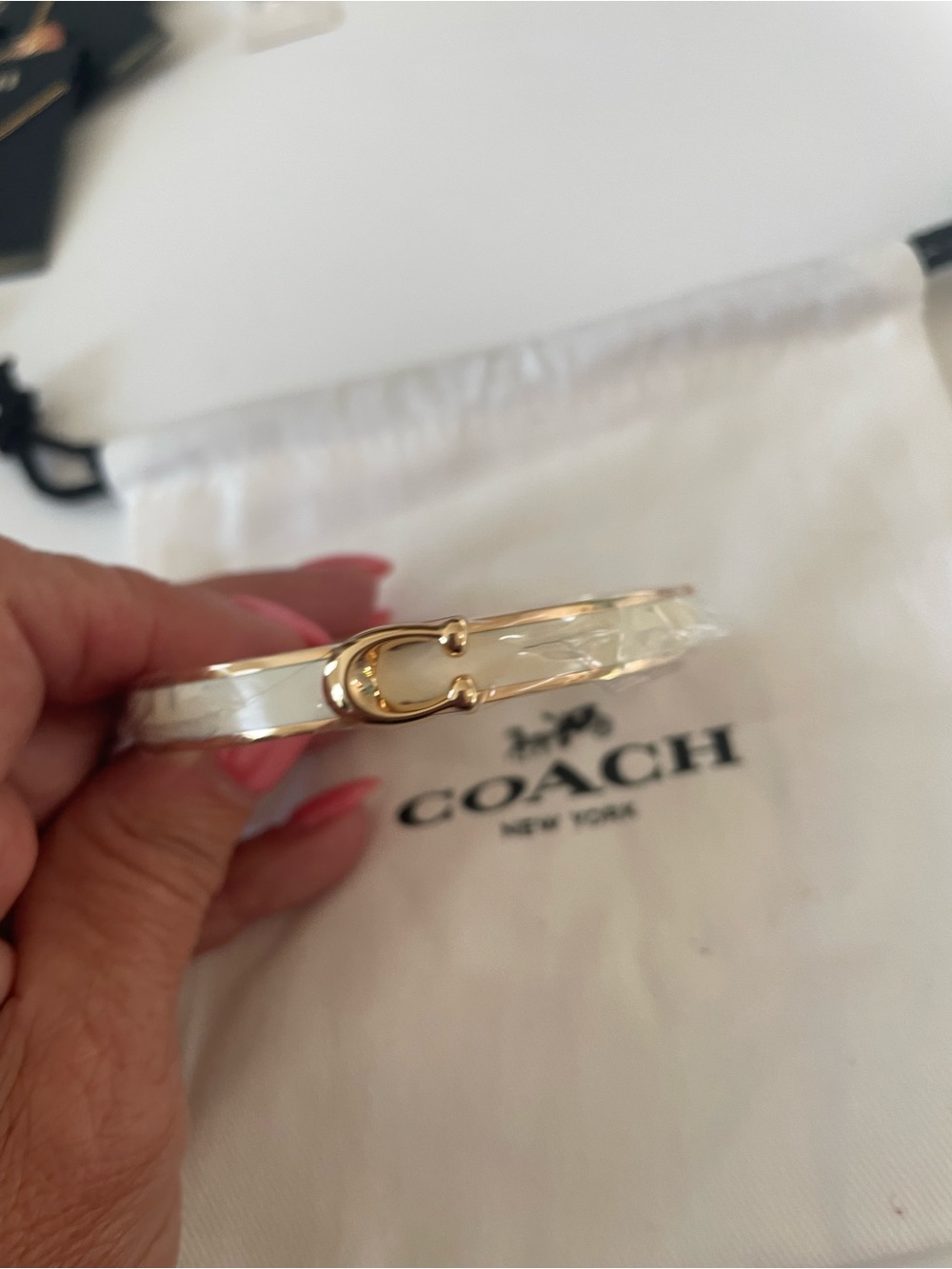 COACH White Enamel and Gold-Tone C Bangle